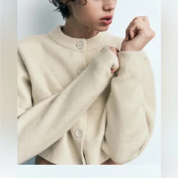 Zara NWT cream knit sweater cardigan 5536/126 - Picture 3 of 4